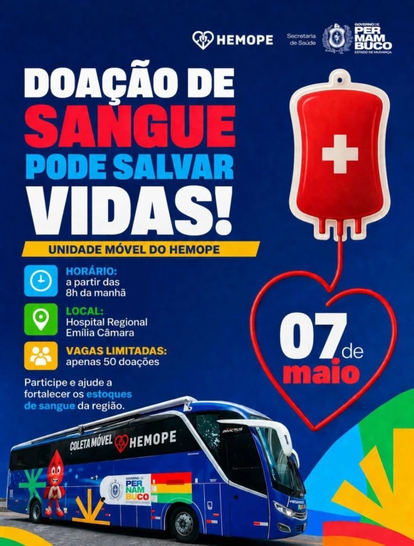Afogados da Ingazeira recebe unidade móvel do HEMOPE para doação de sangue